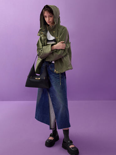 Arlet Metallic-Accent Belted Hobo Bag, Black, hi-res