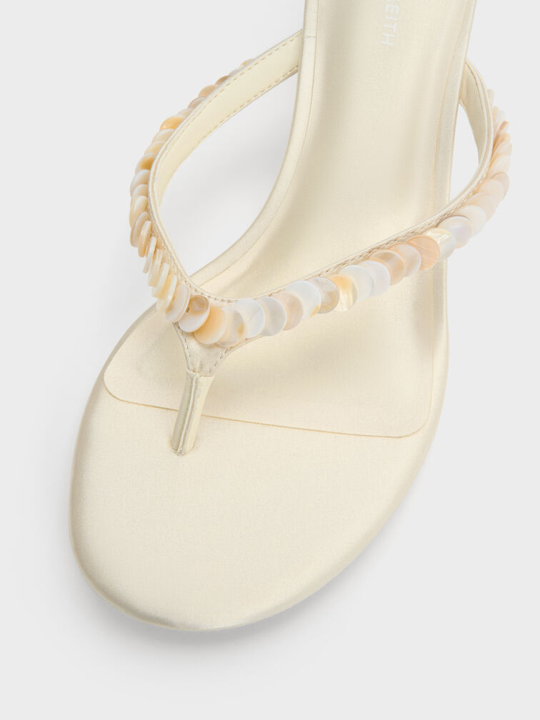Briella Sequinned Heeled Thong Sandals, Cream, hi-res