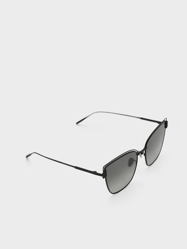Wire-Frame Cat-Eye Sunglasses, Black, hi-res