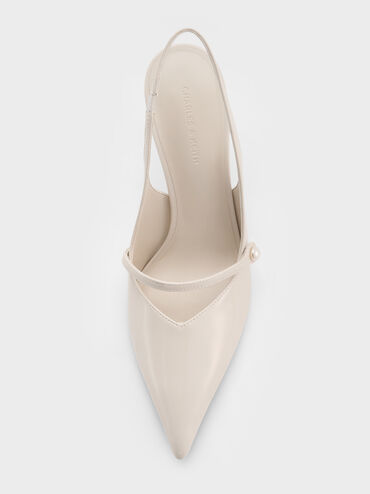Helena Pearl-Buckle Pointed-Toe Slingback Pumps, Chalk, hi-res