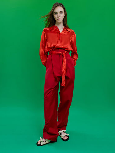 Giày sandals đế bệt Knotted-Bow Double-Strap, Phấn, hi-res