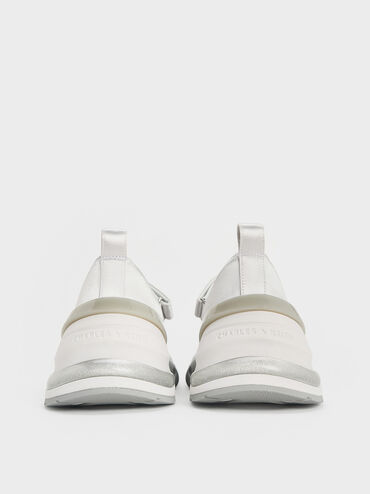 Giày sneakers cổ thấp Satin Bow Two-Tone, Bạc, hi-res