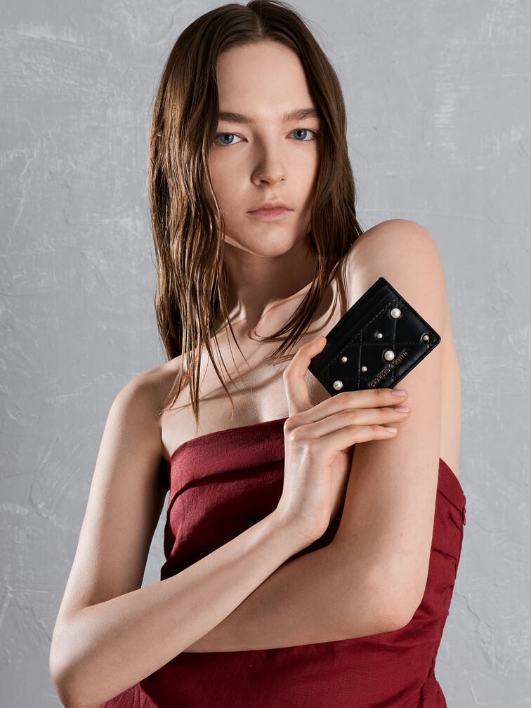 Ví đựng thẻ phom chữ nhật Janie, Đen, hi-res