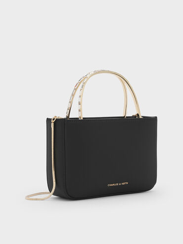 Jennis Satin Crystal Top Handle Bag, Black, hi-res