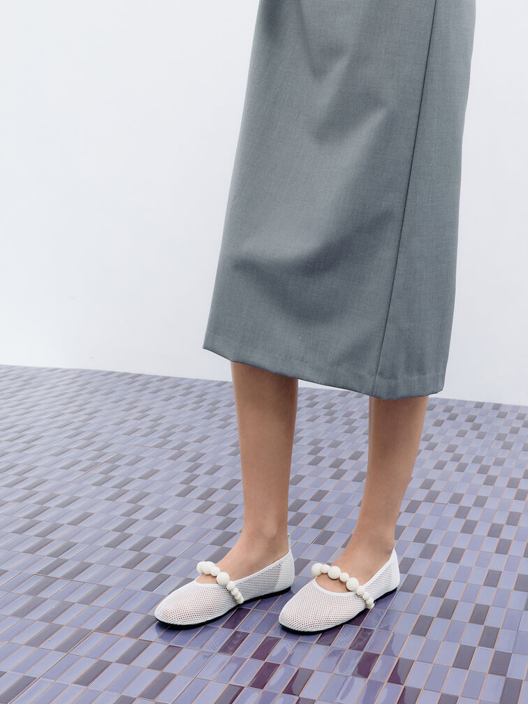 Leather Mesh Beaded Mary Jane Flats, Chalk, hi-res
