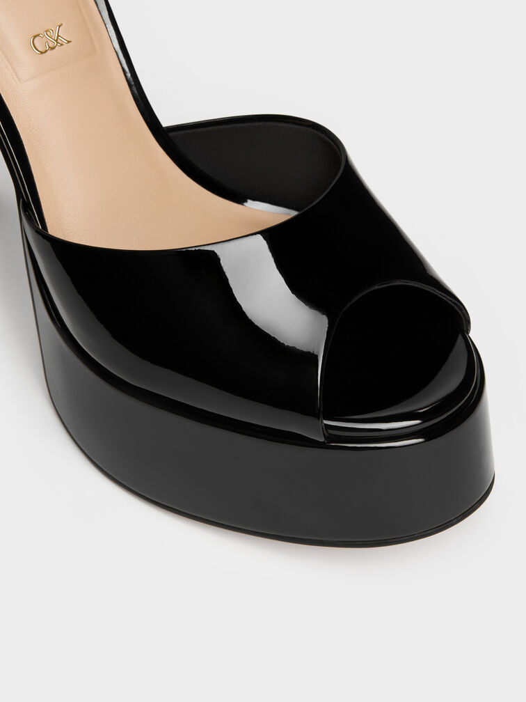 Gi&agrave;y sandals cao g&oacute;t Francesca, Đen b&oacute;ng, hi-res