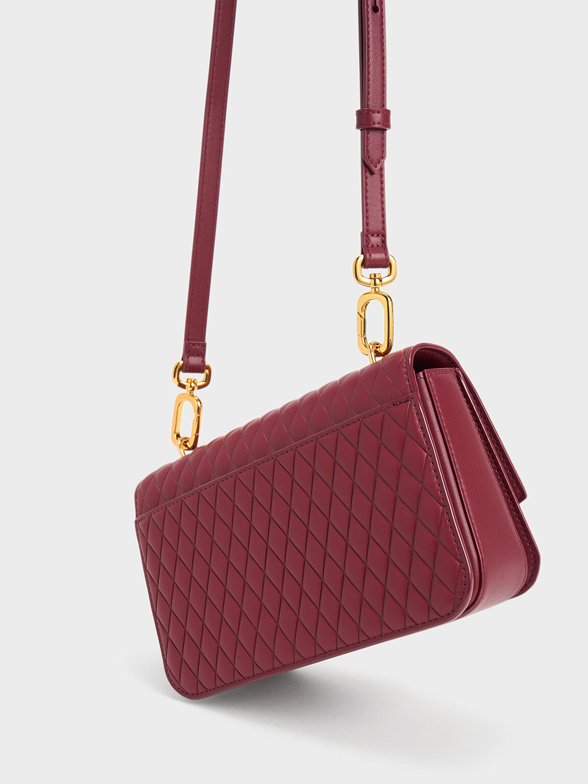 Quinlynn Metallic Accent Quilted Bag, Burgundy, hi-res