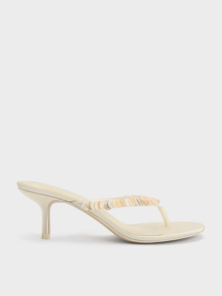 Briella Sequinned Heeled Thong Sandals, Cream, hi-res