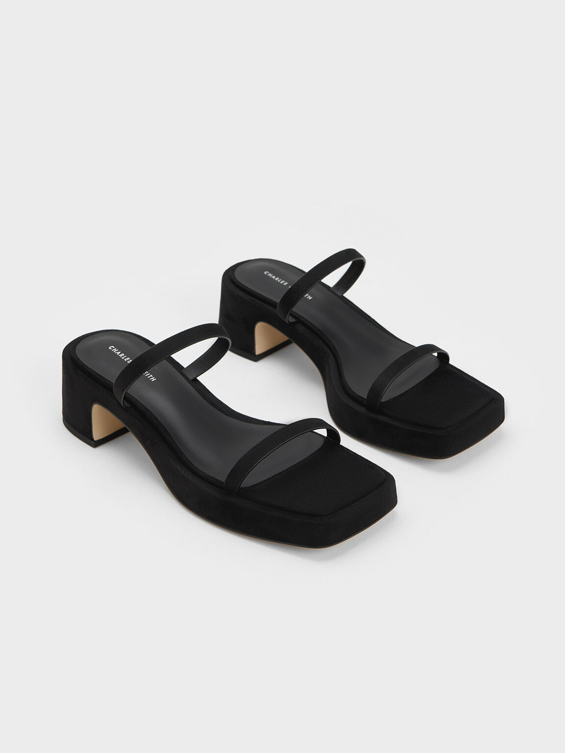 Textured Square-Toe Platform Sandals, Black, hi-res