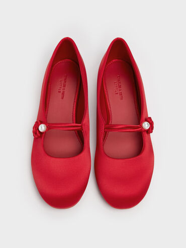 Girls' Orinda Knot-Pearl Mary Jane Flats, Red, hi-res