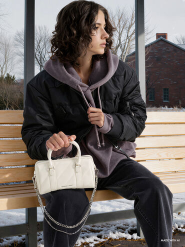 T&uacute;i đeo vai phom chữ nhật Philomena Bowling, Kem, hi-res