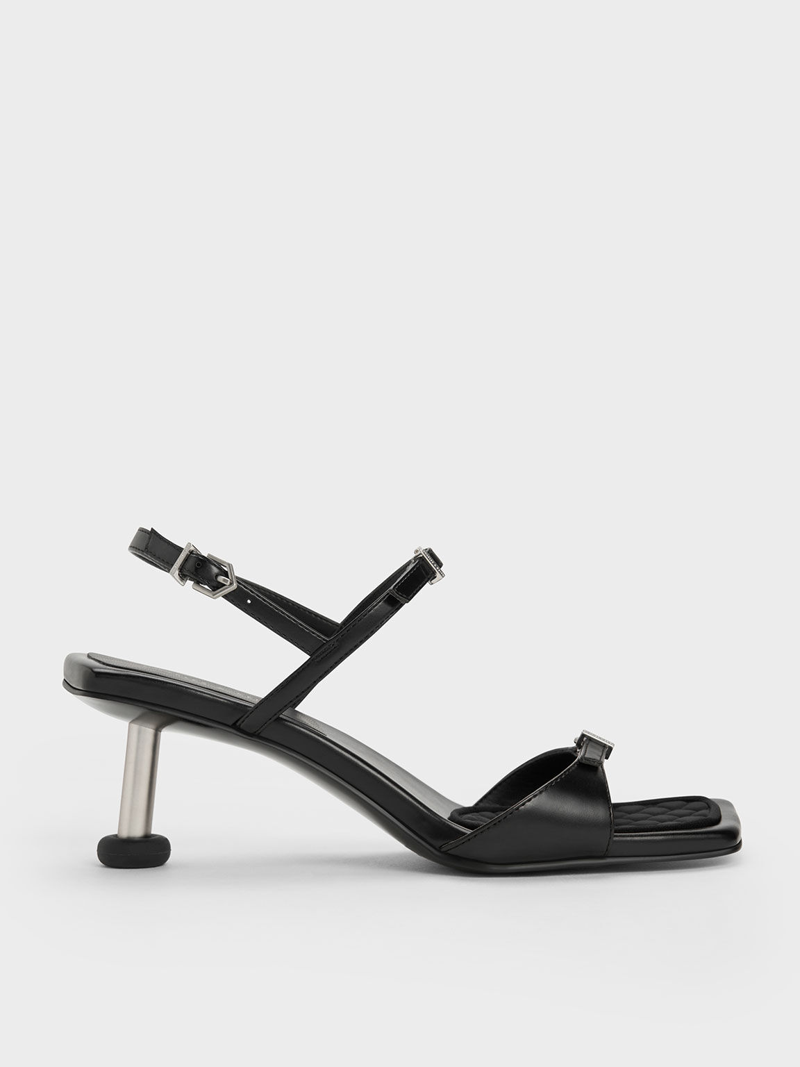 Sculptural Heel Buckled Sandals, Black, hi-res