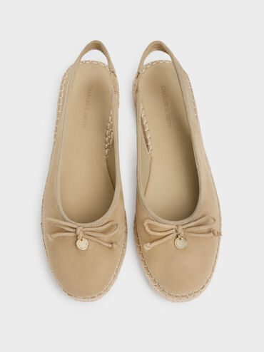Faux Suede Bow Slingback Espadrilles, Sand, hi-res