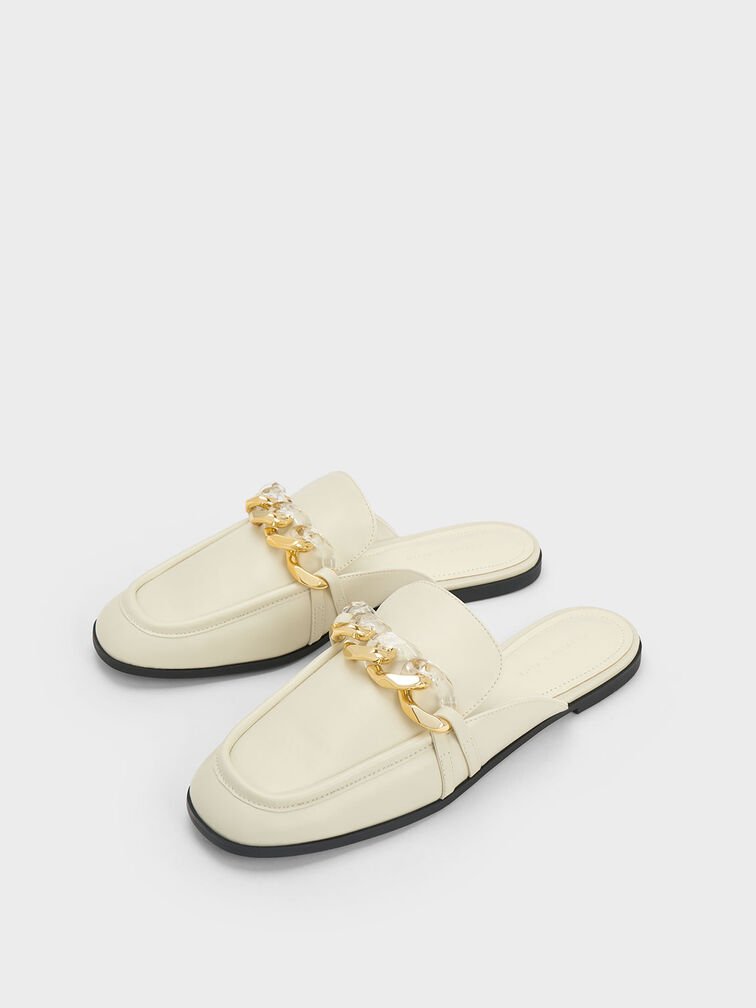 Chunky Chain-Link Loafer Mules, Chalk, hi-res