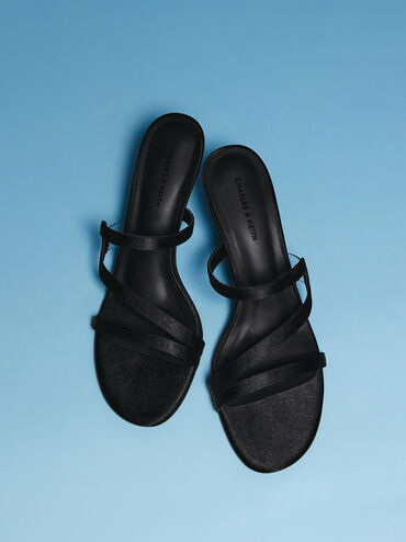 Gi&agrave;y mules cao g&oacute;t Arden Satin, Đen họa tiết, hi-res