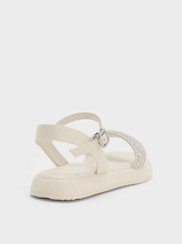 Giày sandals đế bệt Crystal-Pearl Ankle-Strap, Phấn, hi-res