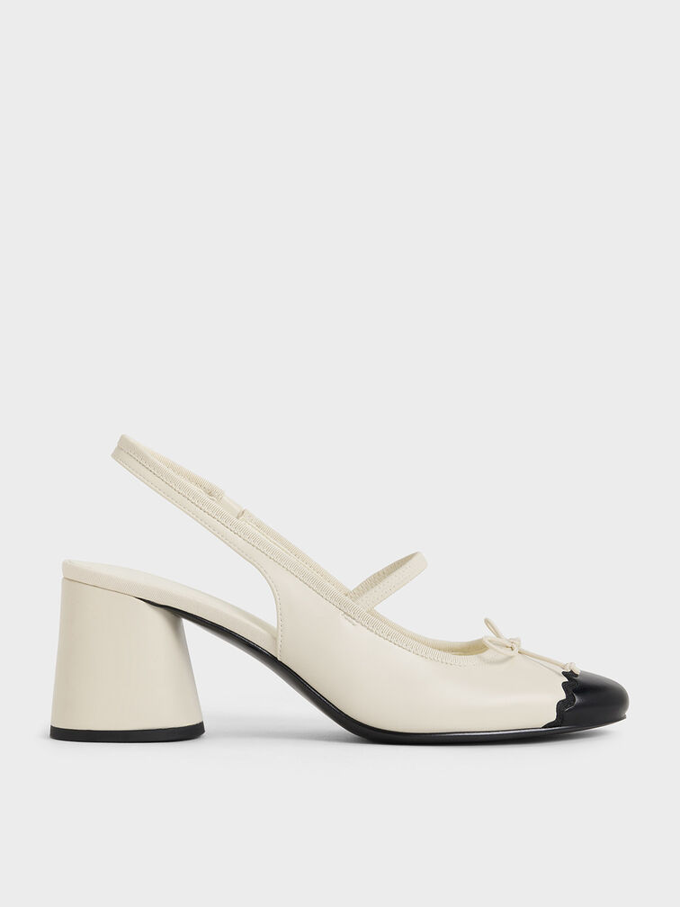Two-Tone Bow Slingback Pumps - Cream - CHARLES & KEITH VN