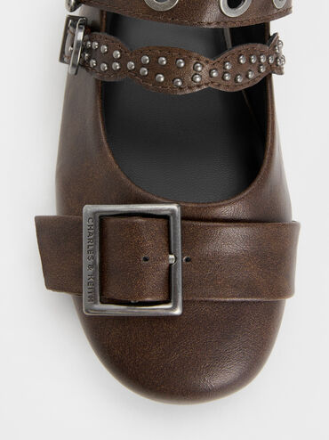 Aether Grommet Studded Mary Jane Flats, Dark Brown, hi-res
