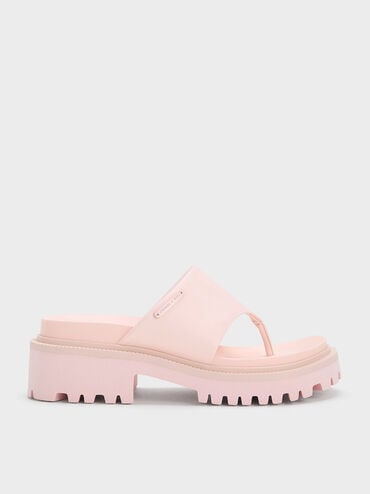 Padded Ridged-Sole Thong Sandals, Light Pink, hi-res