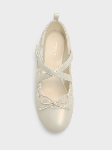 Girls' Pearlescent Crossover Mary Jane Sneakers, Chalk, hi-res