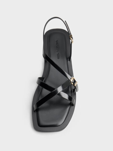 Strappy Crossover Slingback Sandals, Black Boxed, hi-res