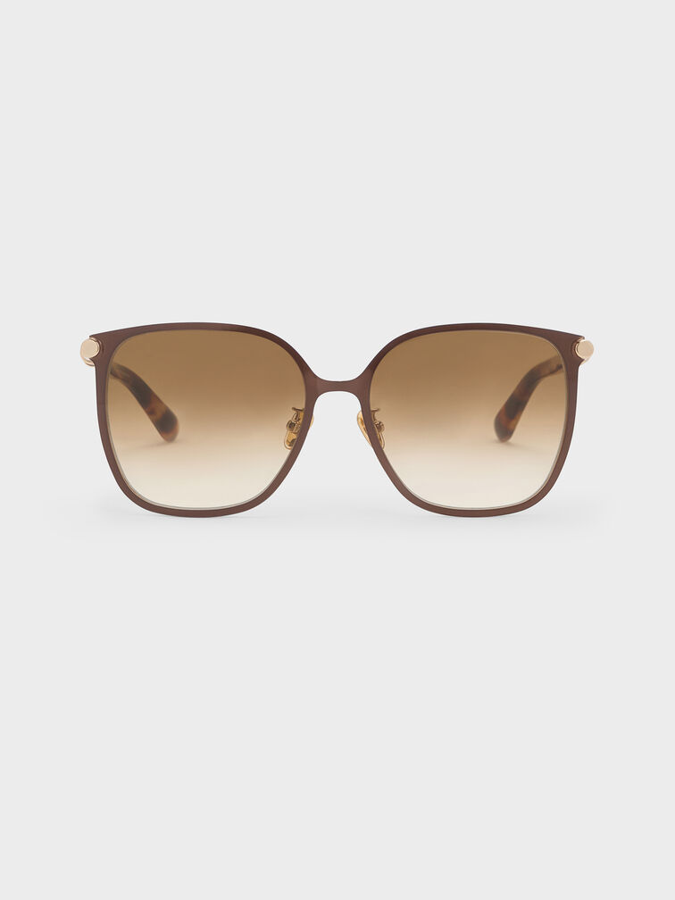 Ophelia Metallic-Accent Square Sunglasses, Brown, hi-res
