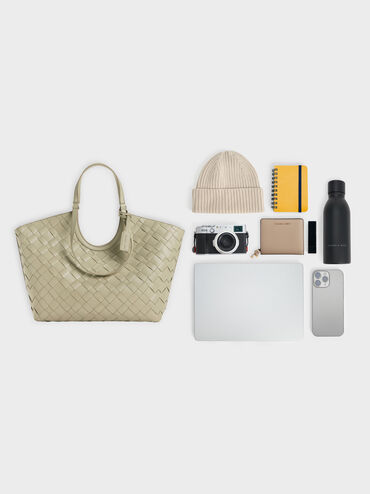 T&uacute;i tote h&igrave;nh thang Ivette Woven, Pale Olive, hi-res