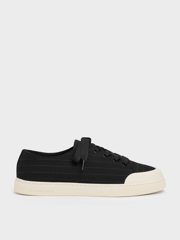 Two-Tone Lace-Up Sneakers, Black Textured, hi-res