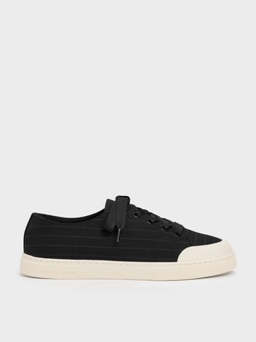 Two-Tone Lace-Up Sneakers, Black Textured, hi-res