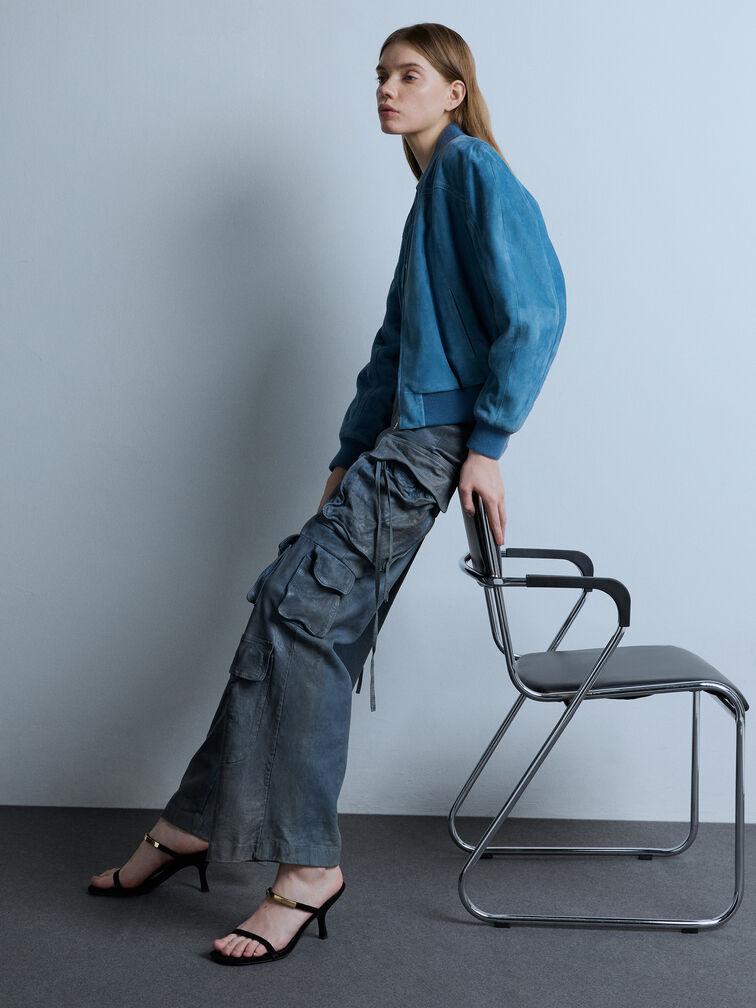 Gi&agrave;y sandals cao g&oacute;t Faux Suede Metallic-Accent, Đen họa tiết, hi-res