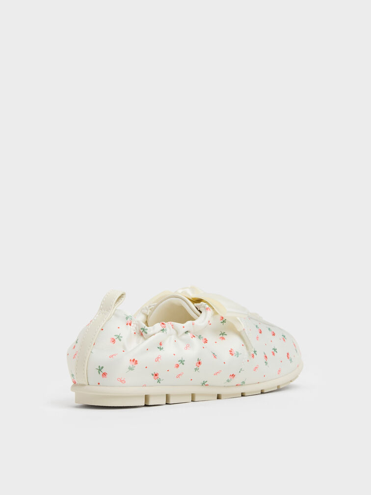 Girls' Satin Printed Sneakers, Chalk, hi-res