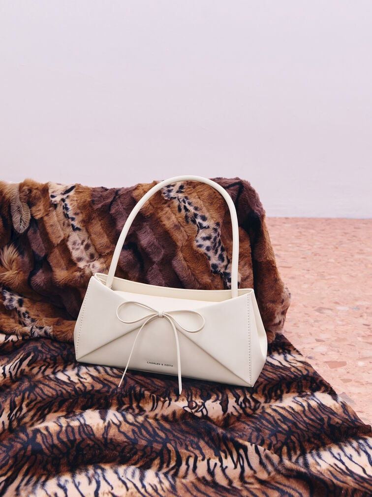 Hazel Bow Panelled Shoulder Bag, Cream, hi-res