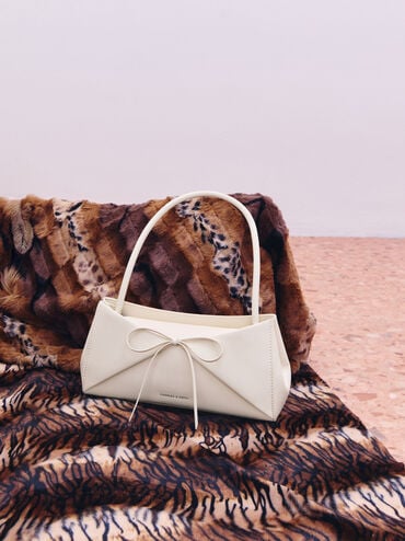 Hazel Bow Panelled Shoulder Bag, Cream, hi-res