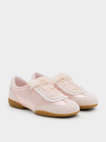 Girls' Lace-Trim Sneakers, Light Pink, hi-res