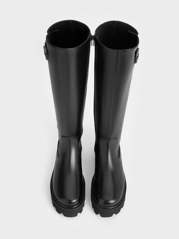 Imogen Rose-Motif Chunky Knee-High Boots, Black, hi-res