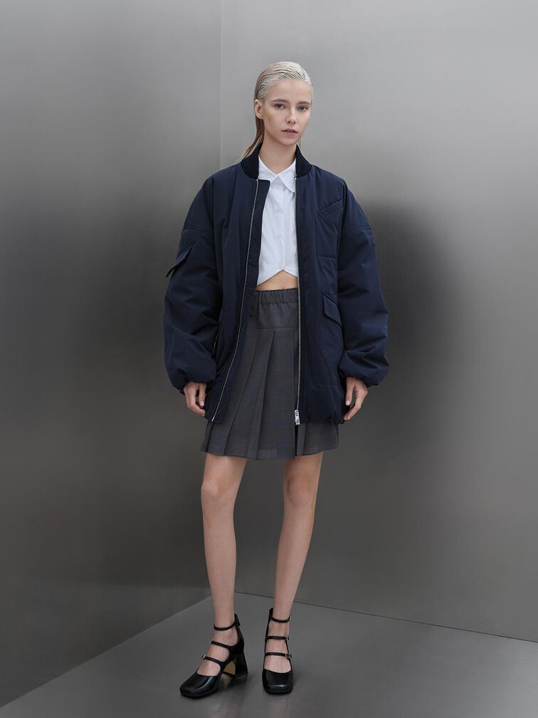 Patent Triple-Strap Cap-Toe Mary Jane Pumps, Black Patent, hi-res