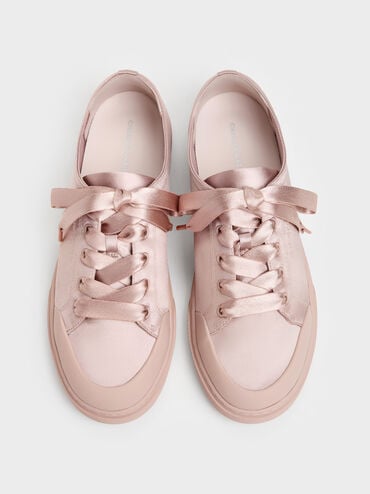 Gi&agrave;y sneakers cổ thấp Satin, Hồng nhạt, hi-res