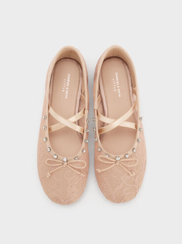 Giày búp bê mũi tròn Lace Crystal, Nude, hi-res
