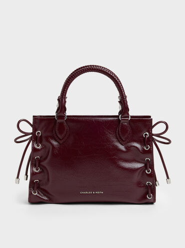 Mini Nylah Grommet Lace-Up Tote Bag, Wineberry Red, hi-res