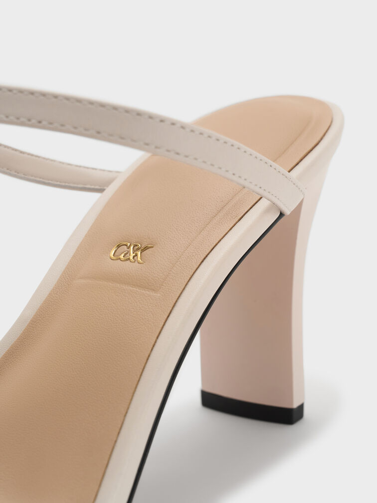Leather T-Bar Heeled Mules, Chalk, hi-res