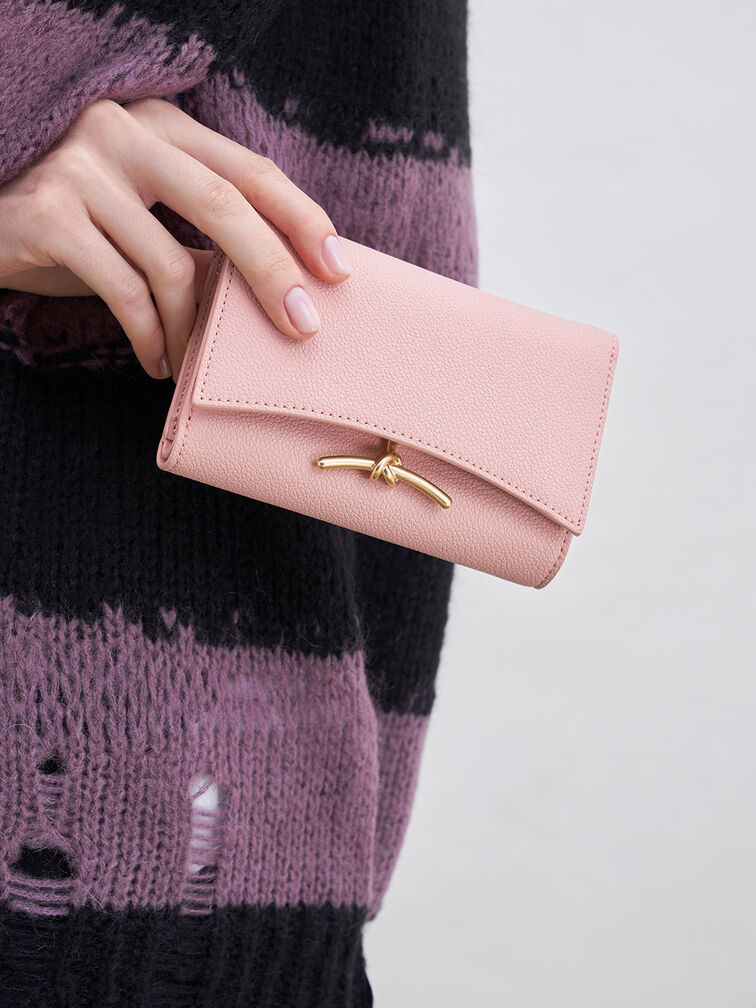 Huxley Metallic-Knot Wallet, Light Pink, hi-res