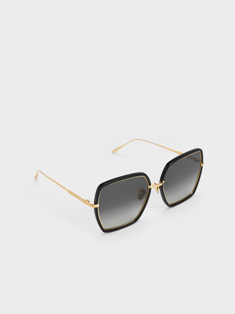 Oversized Square Butterfly Sunglasses, Black, hi-res