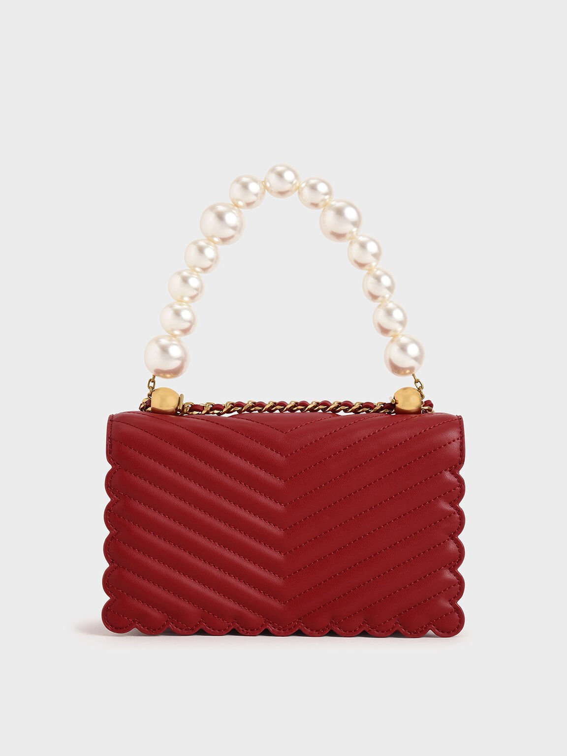 Túi đeo chéo chữ nhật Pearl Embellished, Đỏ, hi-res