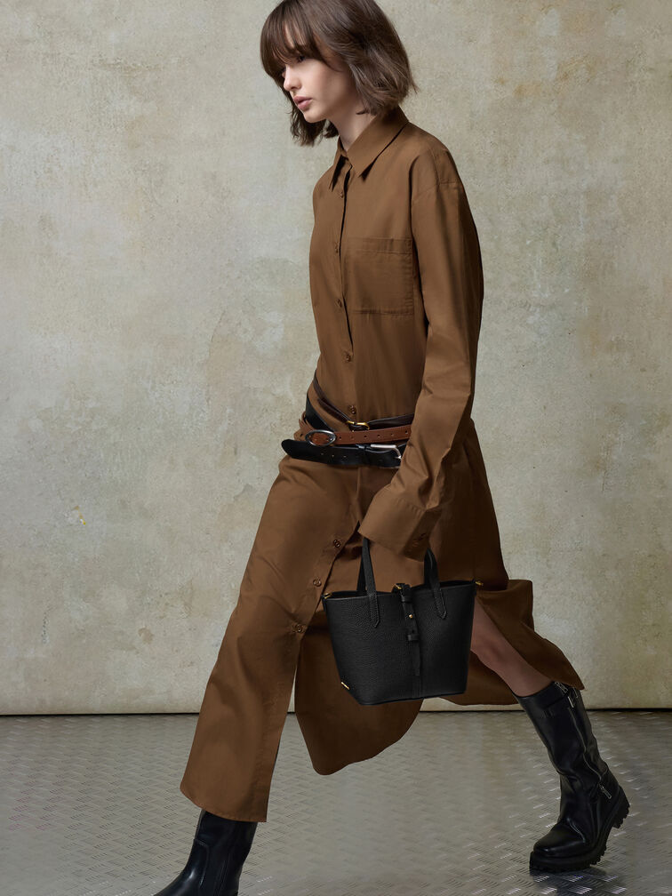 Túi xách hình thang Beryl Recycled Leather, Đen, hi-res