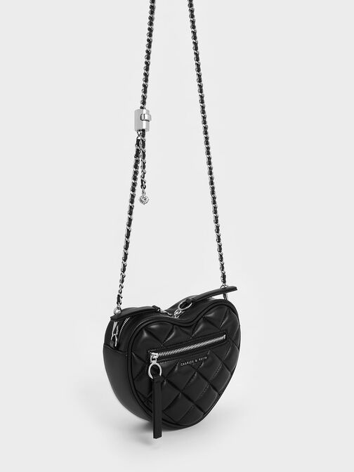 Túi đeo chéo hình trái tim Philomena Quilted Heart, Noir, hi-res