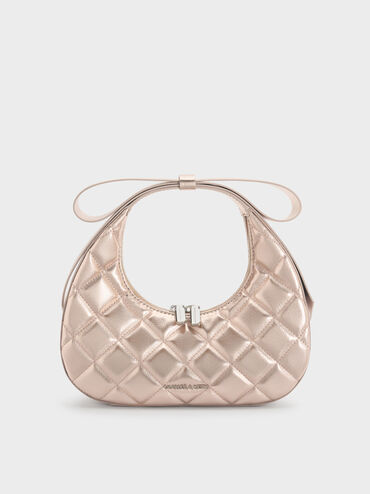 Janie Metallic Quilted Bow-Handle Bag, Rose Gold, hi-res