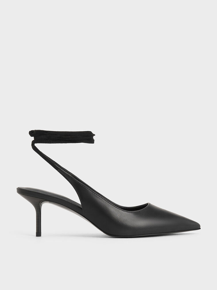 Textured Tie-Around Pointed-Toe Pumps, Black, hi-res