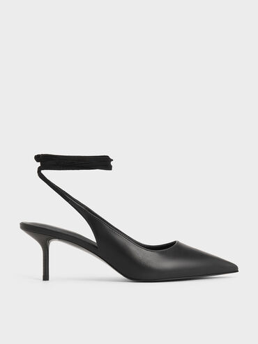Textured Tie-Around Pointed-Toe Pumps, Black, hi-res