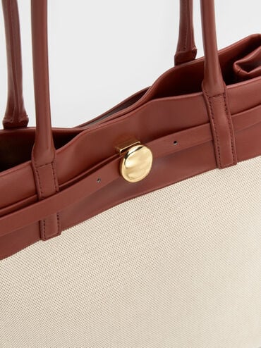 T&uacute;i tote phom chữ nhật Behn Canvas Belted, Gạch, hi-res