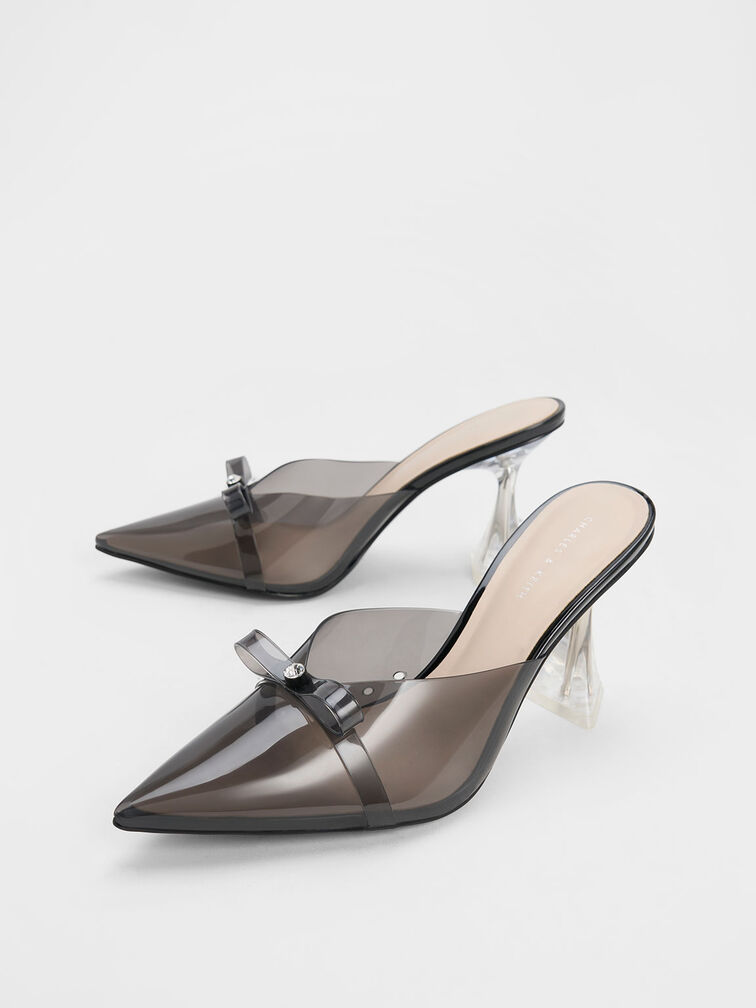 Embellished Bow See-Through Mules, Black, hi-res